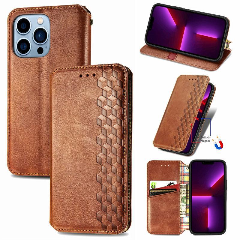 Diamond Patchwork Flip Leather Case with Magnetic Closure and Card Slot